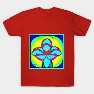 Cartoon Teal Flower Yellow Background | AI Generated Design by @remlorart T-Shirt